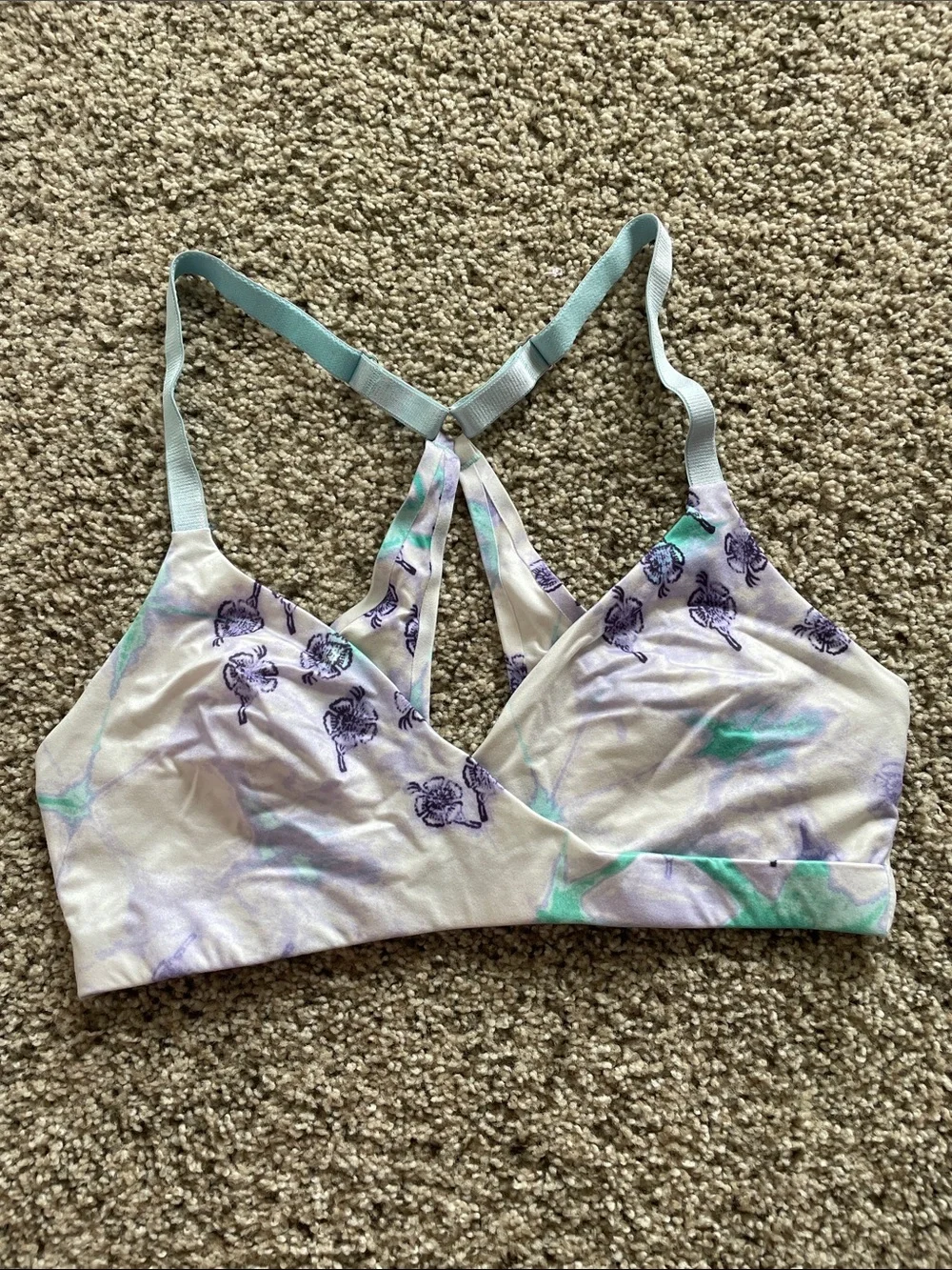 aerie Sunny Bustier Pastel Floral Bralette in Purple & Teal